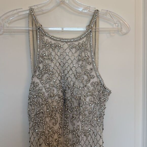 Sherri Hill Elegant Beaded Silver Dress - Picture 3 of 10